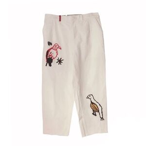 White embroidered high waist ankle pants